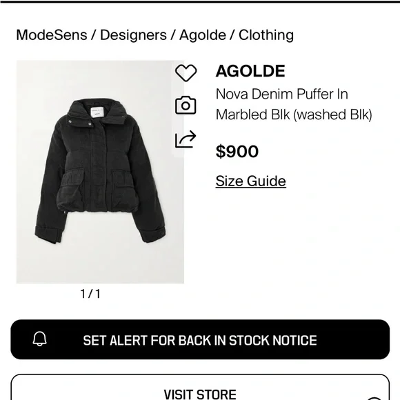 AGOLDE Relaxed 
Nova Denim Puffer In Marbled Blk (washed BIk) Puffer Jacket XS - Picture 4 of 16